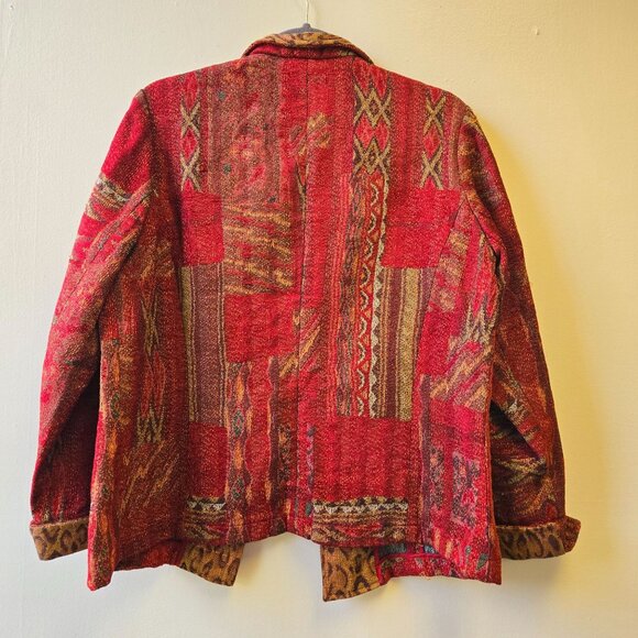 Vintage Coldwater Creek Patchwork Open Jacket Southwestern Leopard Tapestry PM - Picture 2 of 9